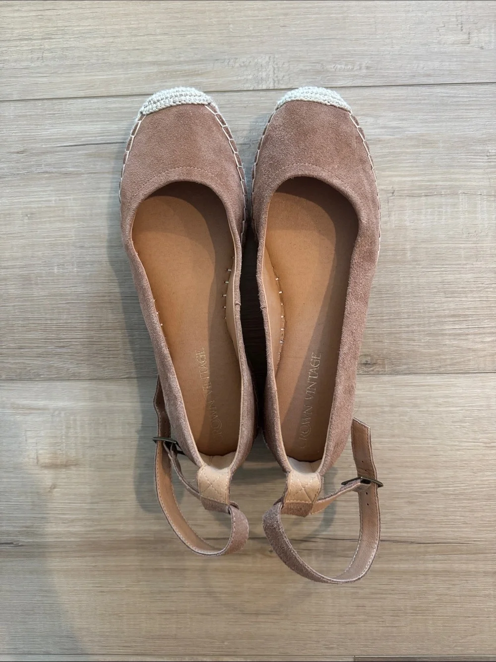 Crown Vintage Dusty Rose Suede Espadrille Flats with Ankle Strap
